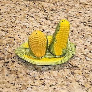 Corn Salt and Pepper Shakers with Plate